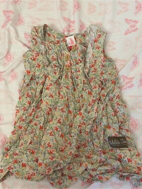 Matilda Jane Serendipity Cream Floral Ruffle Dress with Red and Green Accents